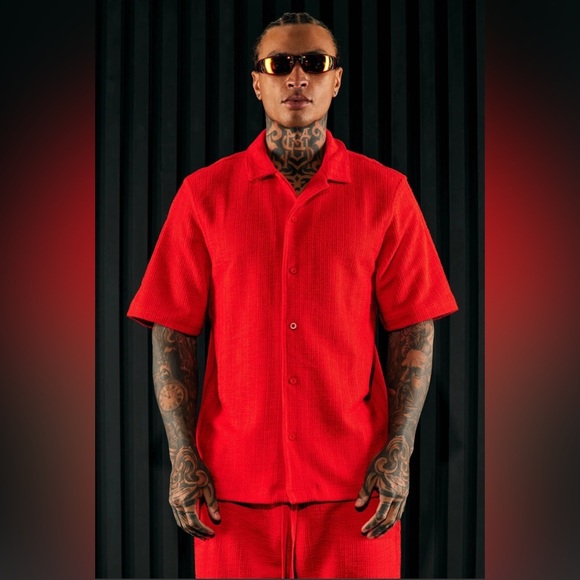 NovaMen Dean Textured Short Sleeve Button Up Men’s Medium Red - Picture 13 of 13